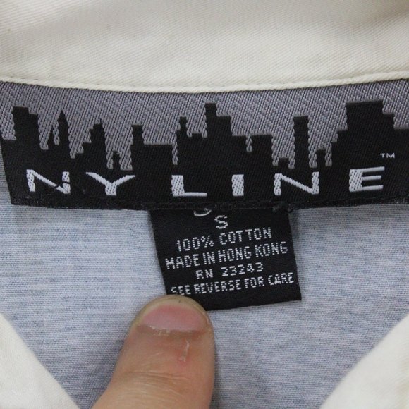 Vintage NY Line Shirt Mens Beige Short Sleeve Button Down Collared Cotton Small - Picture 7 of 9